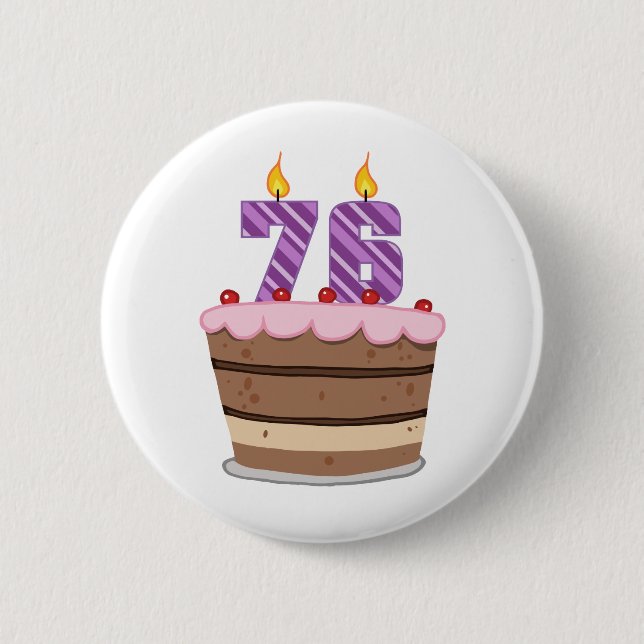 Chapa Redonda De 5 Cm Edad 76 en el pastel de cumpleaños (Anverso)
