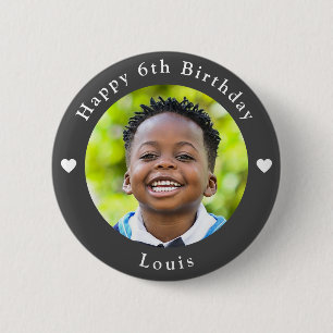 Chapa Redonda De 5 Cm Edad Personalizada, Foto Y Nombre Gris De Cumpleañ