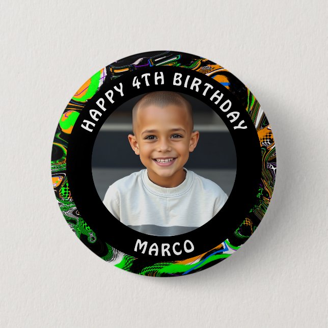 Chapa Redonda De 5 Cm Edad personalizada, nombre y foto cumpleaños (Anverso)