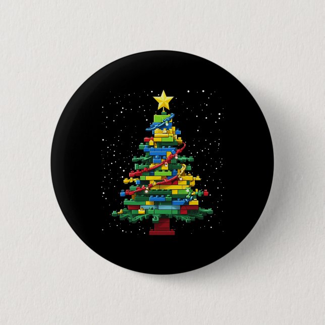 Chapa Redonda De 5 Cm Edificio de ladrillo de bloques de árbol de Navida (Anverso)