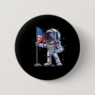 Chapa Redonda De 5 Cm El Astronauta Estadounidense De Julio, La Bandera