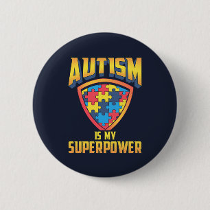 Chapa Redonda De 5 Cm El Autismo Es Mi Superpoder Rompecabezas Rojo Azul