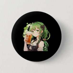 Chapa Redonda De 5 Cm El Chica de anime lindo, Luckier St Patrick's Day