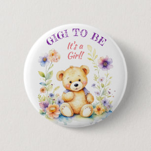 Chapa Redonda De 5 Cm El Chica de Oso de Teddy Baby Shower Gigi to Be