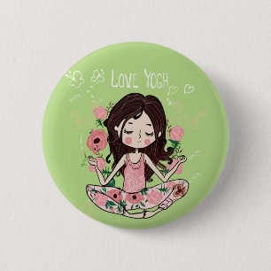 Chapa Redonda De 5 Cm El chica rosado de los rosas ama yoga