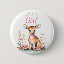 Chapa Redonda De 5 Cm El ciervo bebé en las flores | Es un Baby Shower C