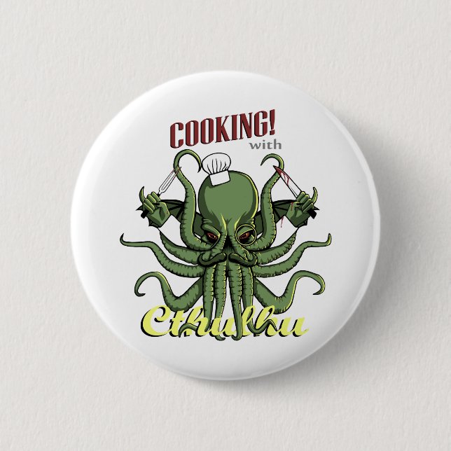 Chapa Redonda De 5 Cm El cocinar con Cthulhu (Anverso)