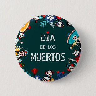 Chapa Redonda De 5 Cm El colorido círculo verde del Día de los Muertos