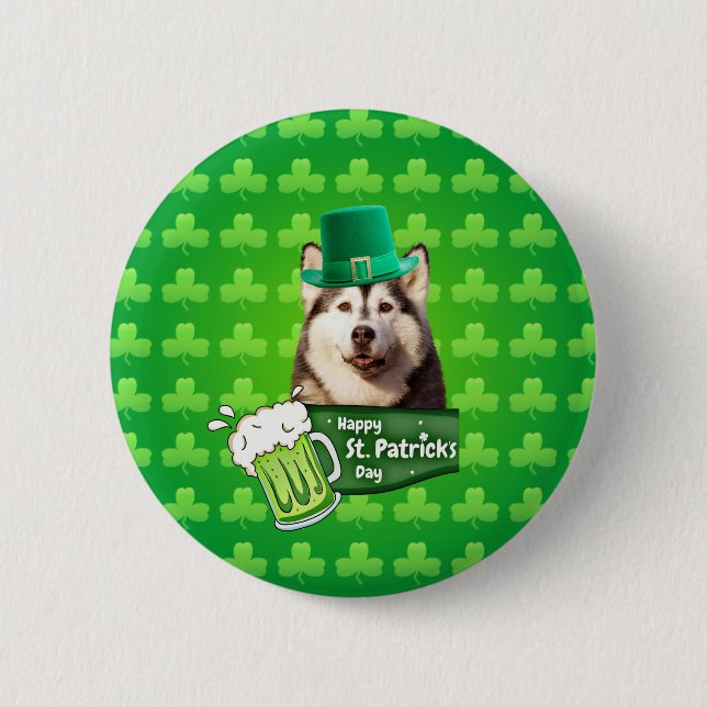 Chapa Redonda De 5 Cm El delicioso Gorra siberiano Husky Dog St. Patrick (Anverso)