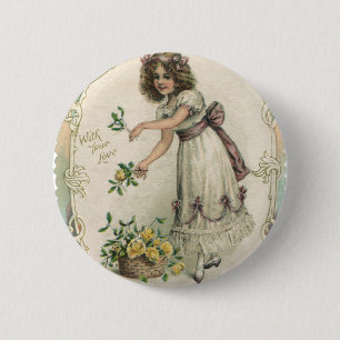 Chapa Redonda De 5 Cm El día de San Valentín de época, Chica victoriano 