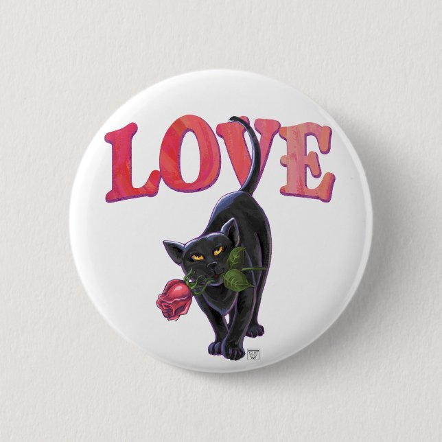 Chapa Redonda De 5 Cm El día de San Valentín de gato negro (Anverso)
