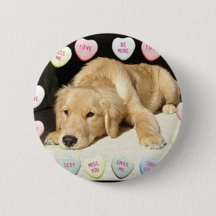 Chapa Redonda De 5 Cm El día de San Valentín Golden Retriever