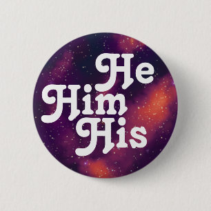 Chapa Redonda De 5 Cm Él/Él/Su Personalizable Galaxy Pronoun Pinback Per