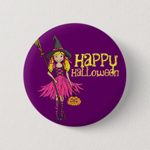 Chapa Redonda De 5 Cm El feliz Halloween rubio del chica embroma la