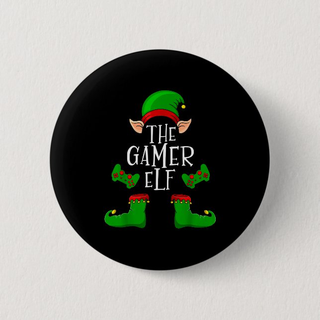 Chapa Redonda De 5 Cm El Gamer Elf Navidad Coincidente  (Anverso)