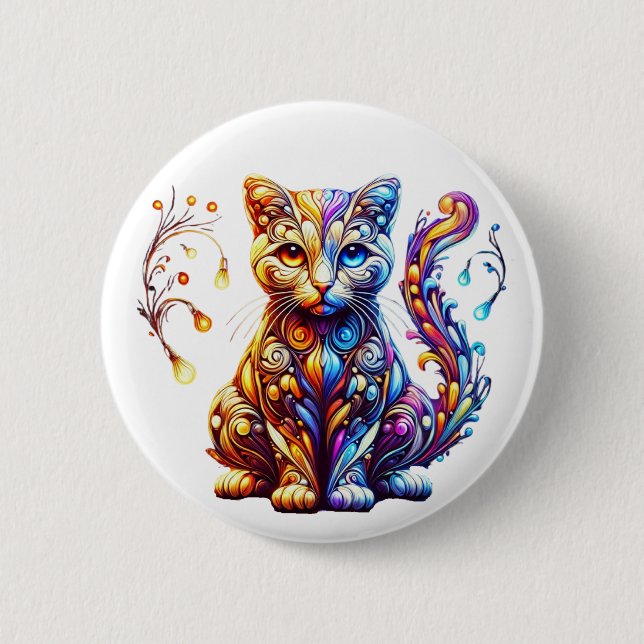 Chapa Redonda De 5 Cm El gato brillante vibrante (Anverso)