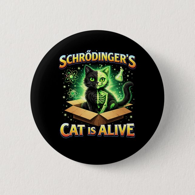 Chapa Redonda De 5 Cm El gato curioso de Schrödinger (Anverso)
