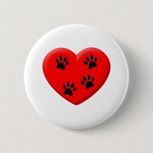 Chapa Redonda De 5 Cm El Gato Enamoraba El Corazón Rojo Y Las Paws