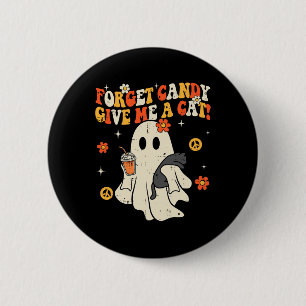 Chapa Redonda De 5 Cm El gato negro de Halloween olvida el dulce me da n