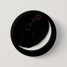 Chapa Redonda De 5 Cm El gato negro te ama a la luna y atrás