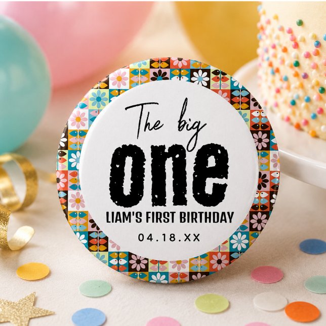 Chapa Redonda De 5 Cm El grande cumpleaños número 1 (The BIG One 1st Birthday Button)