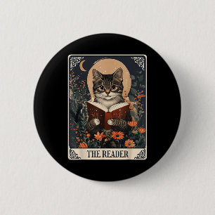 Chapa Redonda De 5 Cm El lector Tarot Card Cat leyendo libro floral