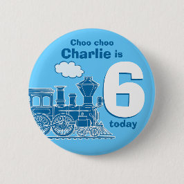 Chapa Redonda De 5 Cm El nombre y la edad azules del cumpleaños del tren