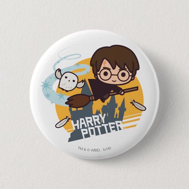 Chapa Redonda De 5 Cm El personalizado Harry y Hedwig Flying Past Hogwar (Anverso)