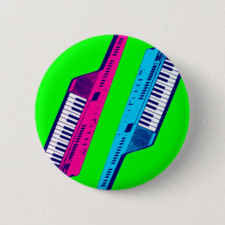 Chapa Redonda De 5 Cm El rosa y azul del Keytar Retro del tigre de Corey