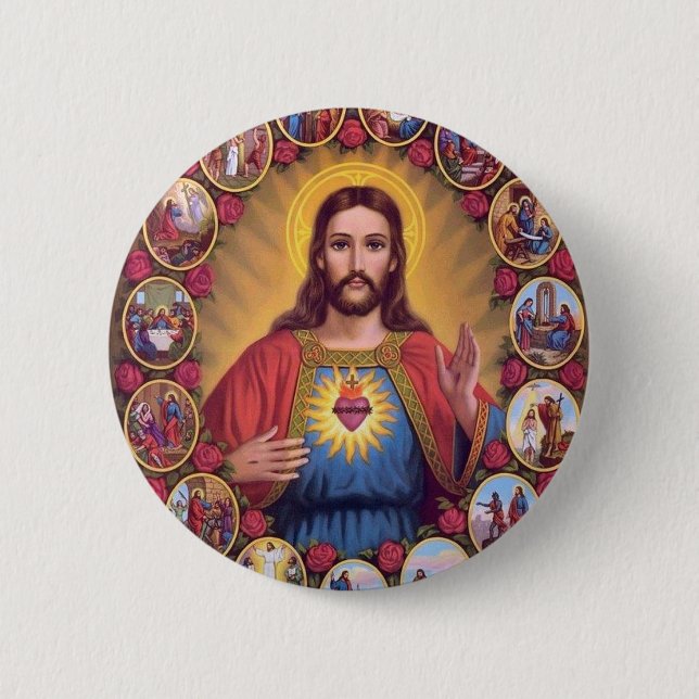 Chapa Redonda De 5 Cm El Sagrado Corazón De Jesús (Anverso)