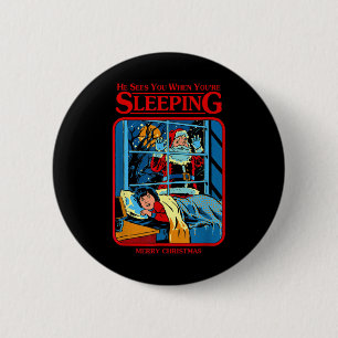 Chapa Redonda De 5 Cm Él te ve cuando estás durmiendo Feliz Navidad