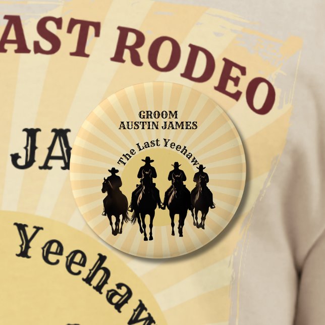 Chapa Redonda De 5 Cm El último vaquero Yeehaw Crepúsculo Novio Nombre D (The Last Yeehaw Cowboy Sunset Groom Name Bachelor Button)