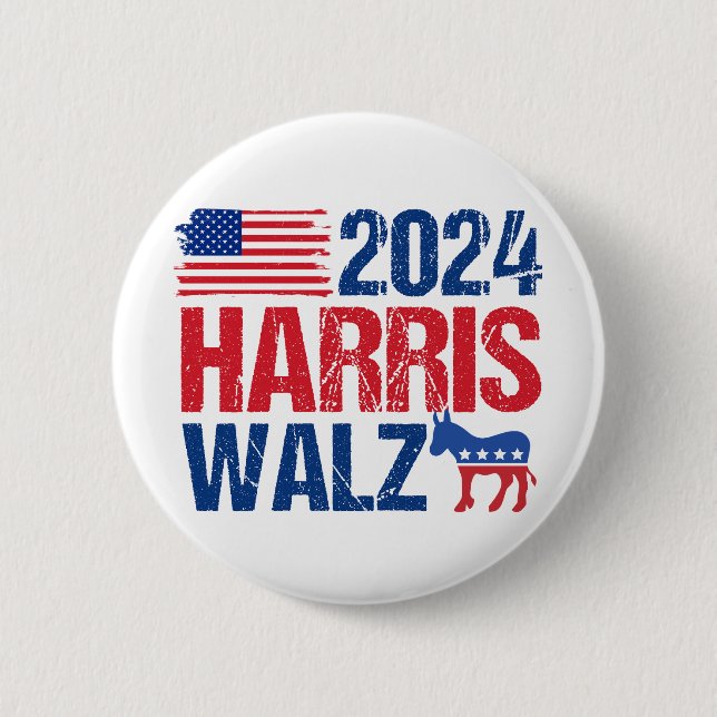 Chapa Redonda De 5 Cm Elecciones estadounidenses de Harris Walz 2024 (Anverso)