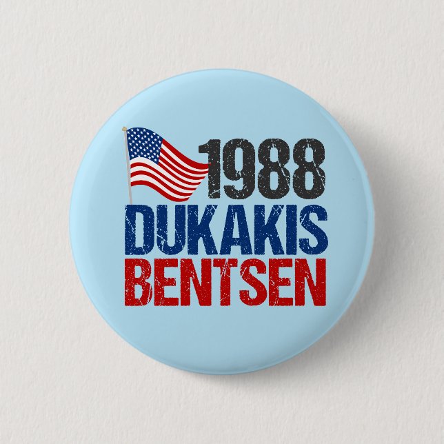 Chapa Redonda De 5 Cm Elecciones Retro de Dukakis Bentsen 1988 (Anverso)