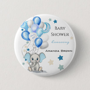 Chapa Redonda De 5 Cm Elefante bebé lindo con el Baby Shower de Balloon