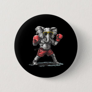Chapa Redonda De 5 Cm Elefante boxeando con guantes de boxeo Kickboxing