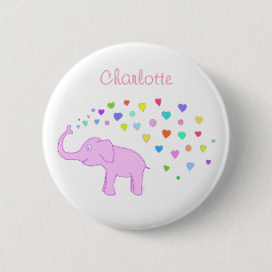Chapa Redonda De 5 Cm Elefante con corazones de color