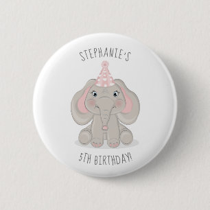 Chapa Redonda De 5 Cm Elefante con sombrero de fiesta de cumpleaños