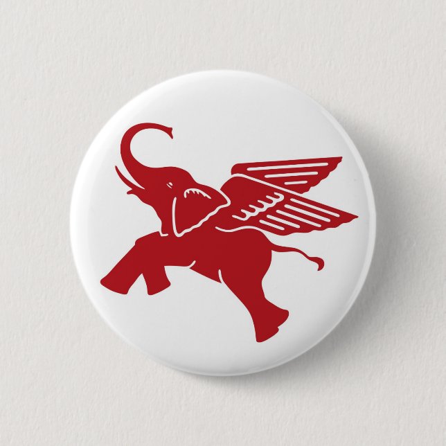 Chapa Redonda De 5 Cm Elefante de alas rojas (Anverso)