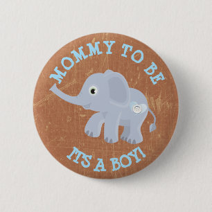 Chapa Redonda De 5 Cm Elefante de Brown azul su un Pin de Baby Shower