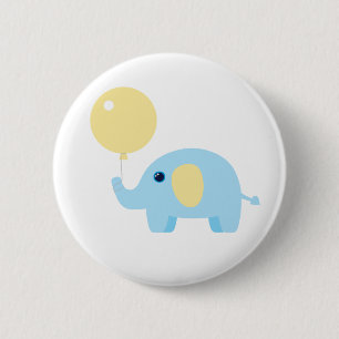 Chapa Redonda De 5 Cm elefante del bebé azul con el globo