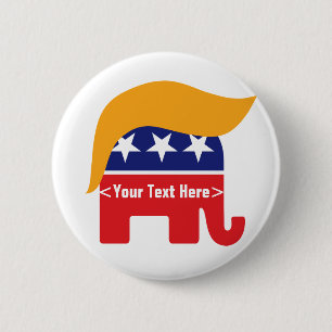 Chapa Redonda De 5 Cm Elefante del Partido Republicano GOP con Cabello d