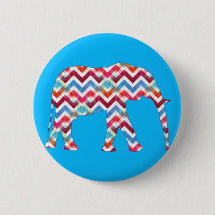 Chapa Redonda De 5 Cm Elefante enrrollado de Chevron del zigzag en azul