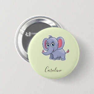 Chapa Redonda De 5 Cm Elefante gris lindo verde