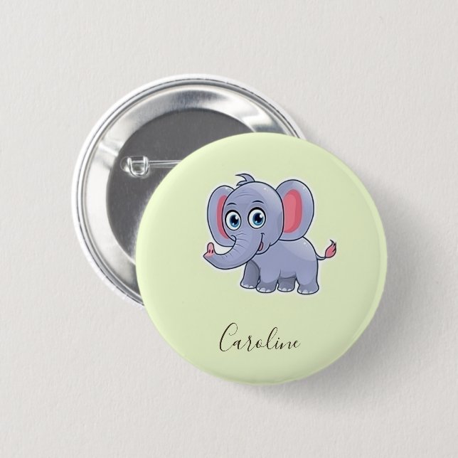 Chapa Redonda De 5 Cm Elefante gris lindo verde (Anverso y reverso)