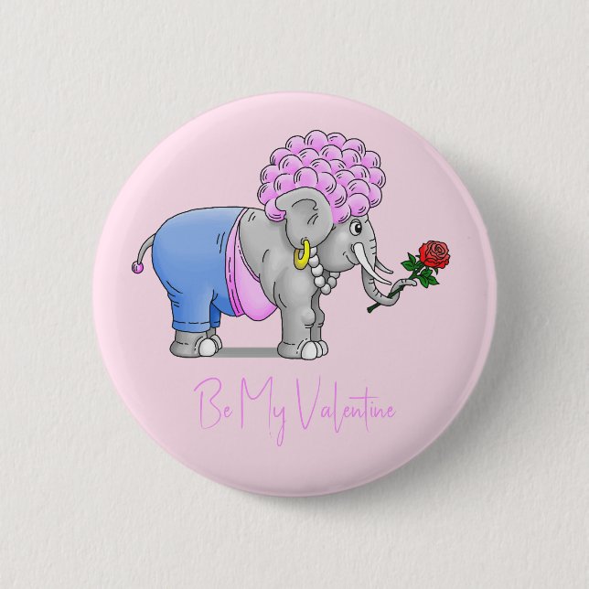 Chapa Redonda De 5 Cm Elefante Mi San Valentín (Anverso)