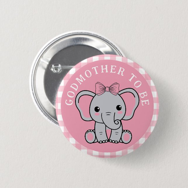 Chapa Redonda De 5 Cm Elefante Rosa Madrina Para Ser Baby Shower (Anverso y reverso)