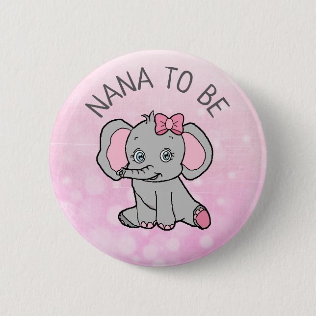 Chapa Redonda De 5 Cm Elefante rosa tema de NANA para ser Baby Shower (Anverso)
