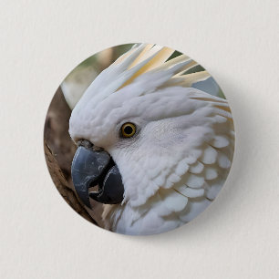 Chapa Redonda De 5 Cm Elegancia en blanco: el majestuoso Cockatoo austra