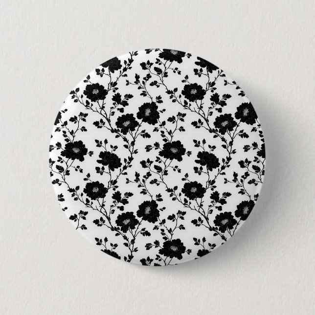 Chapa Redonda De 5 Cm Elegant Black And White Floral Silhouette Botanica (Anverso)